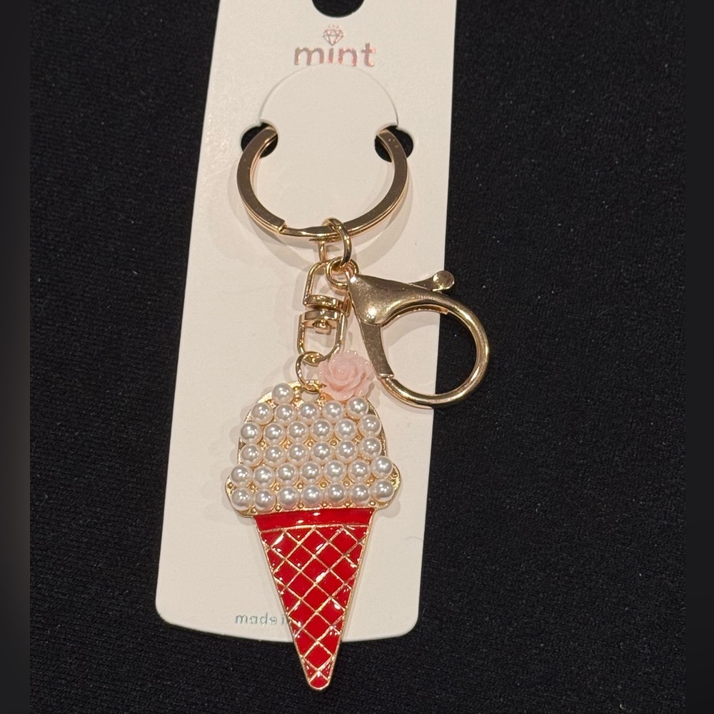 Mint Pearl Ice Cream Charm with Red and Gold